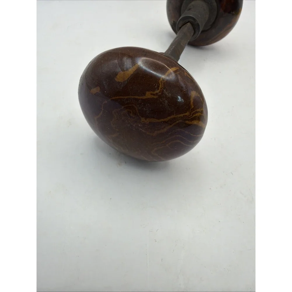 1900's Doorknob Set Porcelain/Glass Brown Swirl Vintage